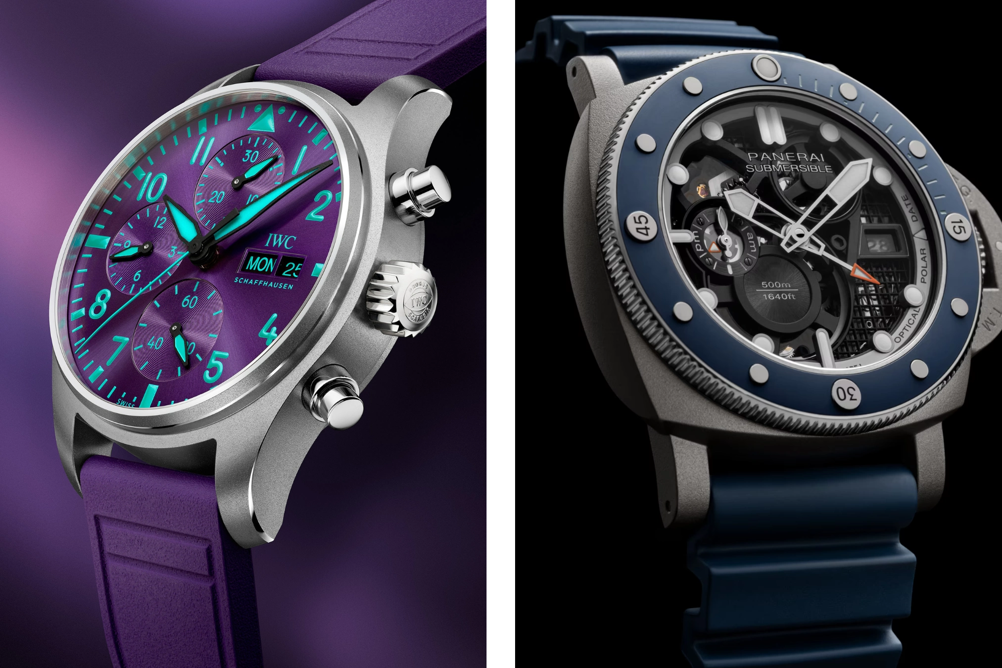 Nahaufnahme Titanuhren von IWC Top Gun und Panerai Submersible