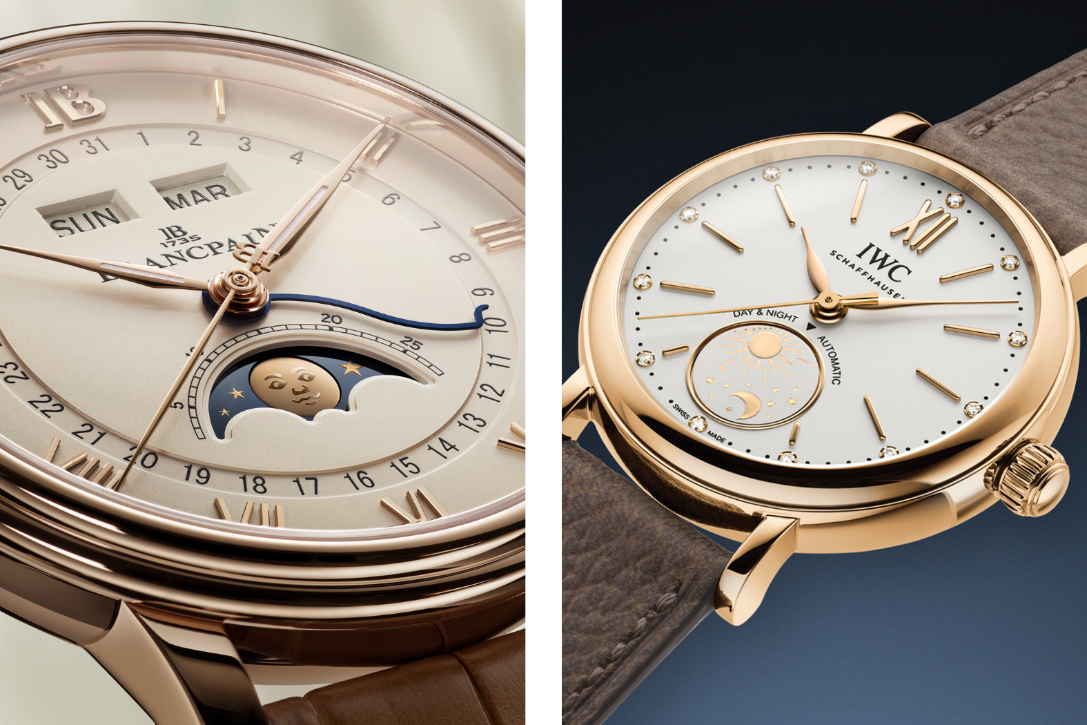 Nahaufnahme Golduhren von IWC Portofino und Blancpain Villeret