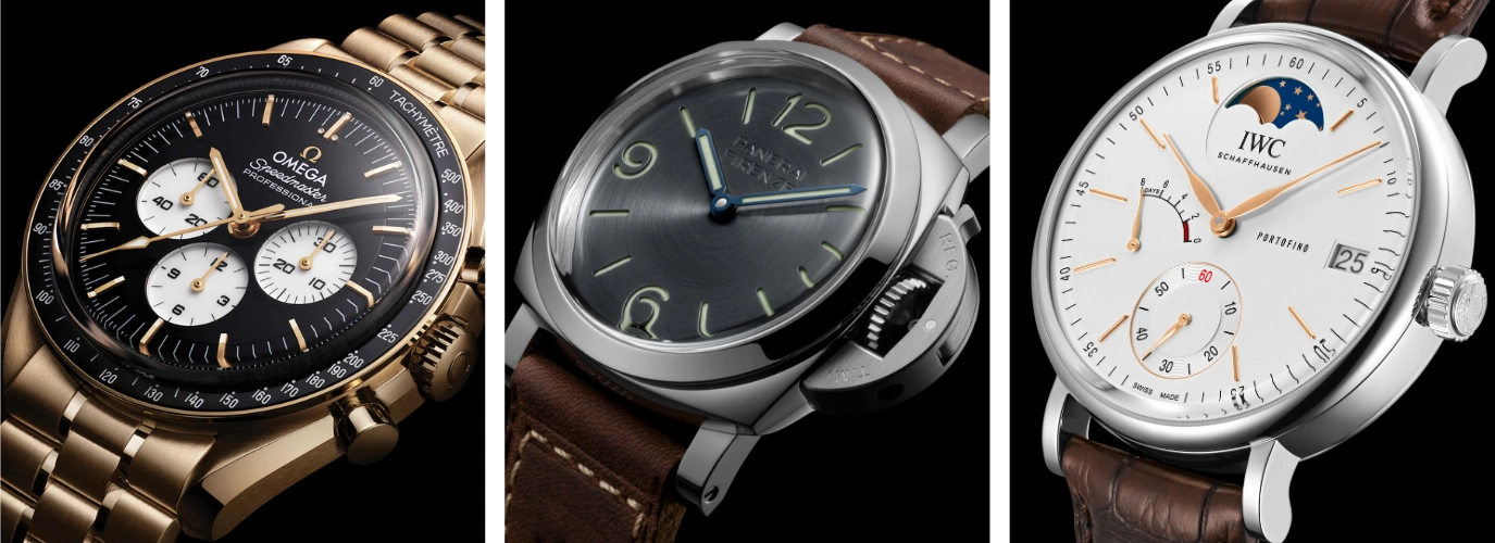 Handaufzuguhren von IWC Schaffhausen, Omega und Panerai